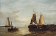 Abraham Hulk (1813-1897) 
Kustlijn met boten in de gloed van de ondergaande zon.